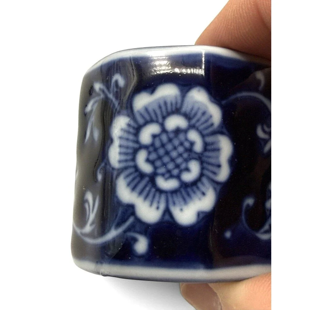 Pier 1 Imports Set of 4 Porcelain Napkin Holders Blue & White Chinoiserie NOS